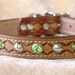 Western Brown Leather Dog Collar Glamorous with Silver and Green Jeweled Rivets Size MED / LRG