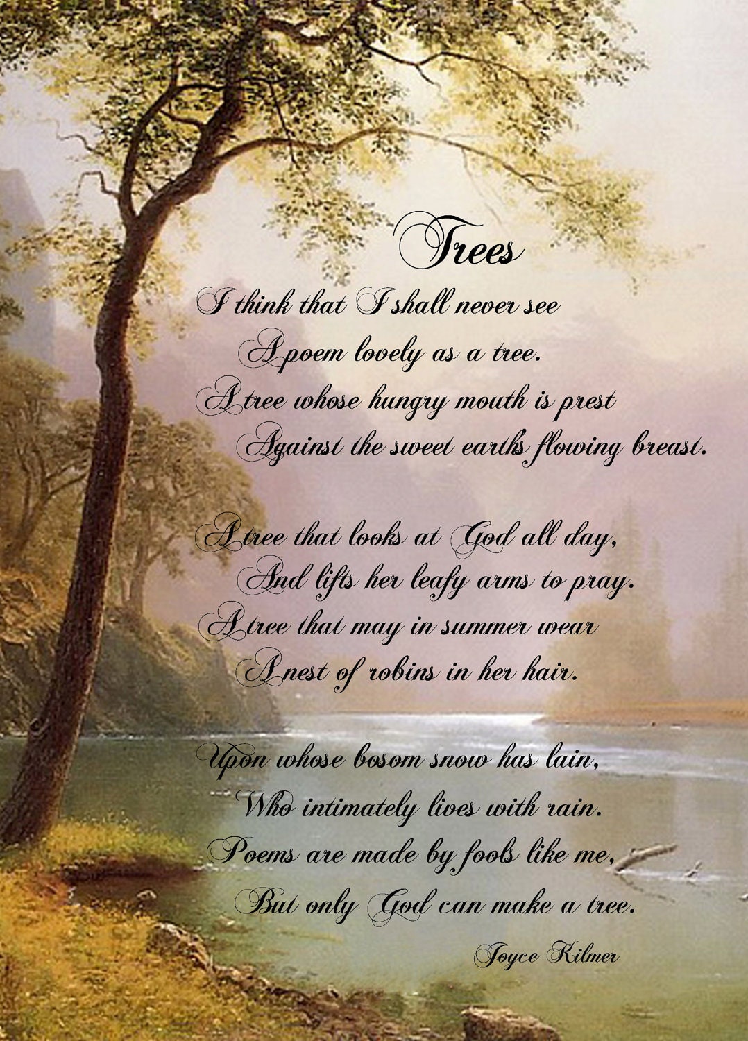 Art Print Trees by Joyce Kilmer 1886 1918 5 x 7 by PagesOfAges