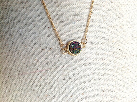 Items similar to Rainbow Druzy Gold Fill Necklace, sparkly, glitter ...