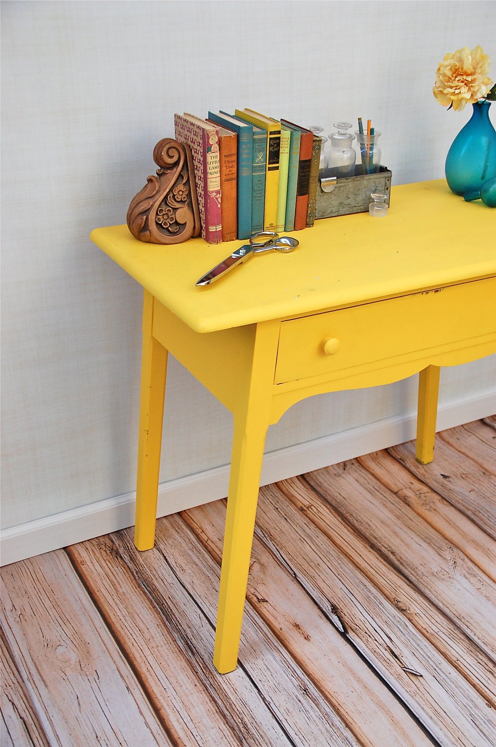 Vintage Sunny Painted Desk with Center Drawer