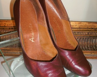 Vintage 1970's Andarte Burgundy Leather High Heels - 6 1/2
