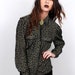 Leather and Leopard Print Collared Blouse /womens size small or medium Army Green and Black 1990s 1980s vintage