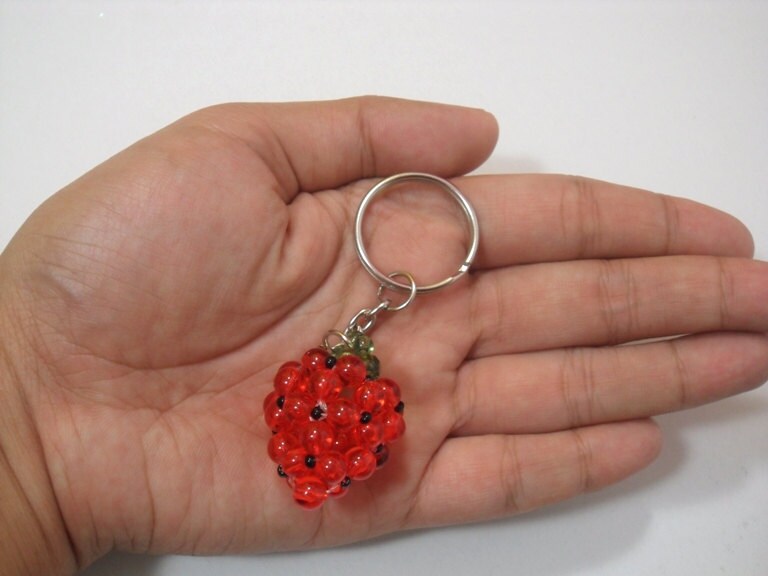 Beaded Strawberry Keychain Strawberry Fruit Keychain