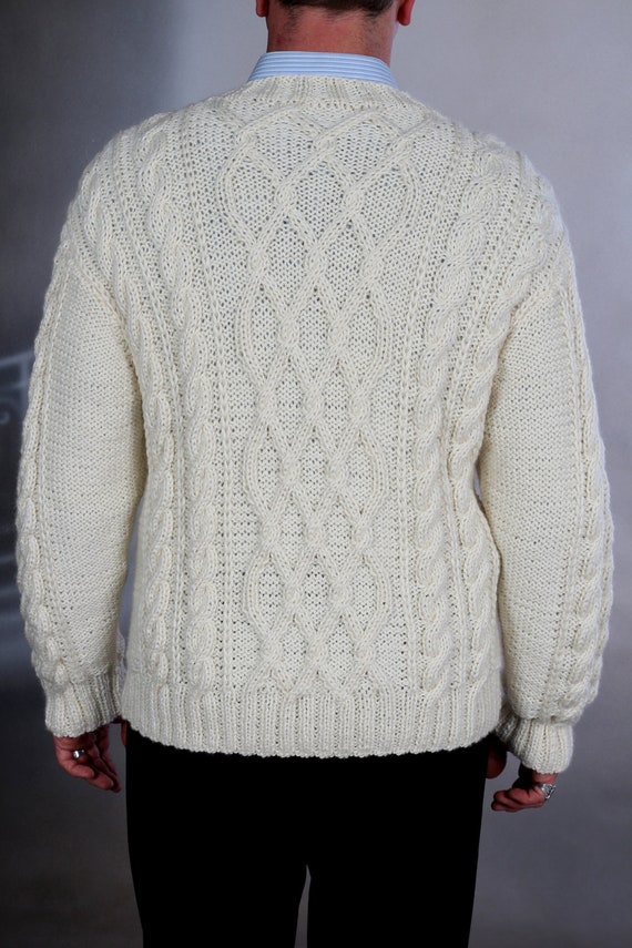 Sweater mens hand knit White XXL