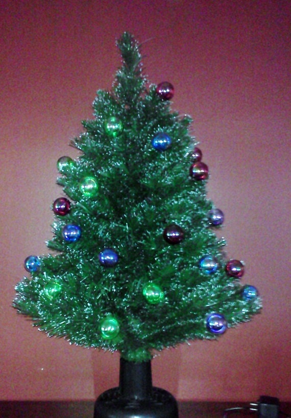 Tabletop Christmas Tree Vintage Rotating Prelit Fiber Optic