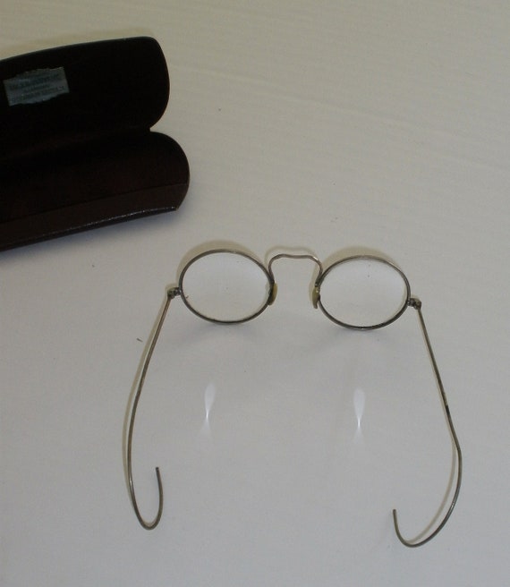 Antique Wire Frame Glasses Spectacles With Leather Case
