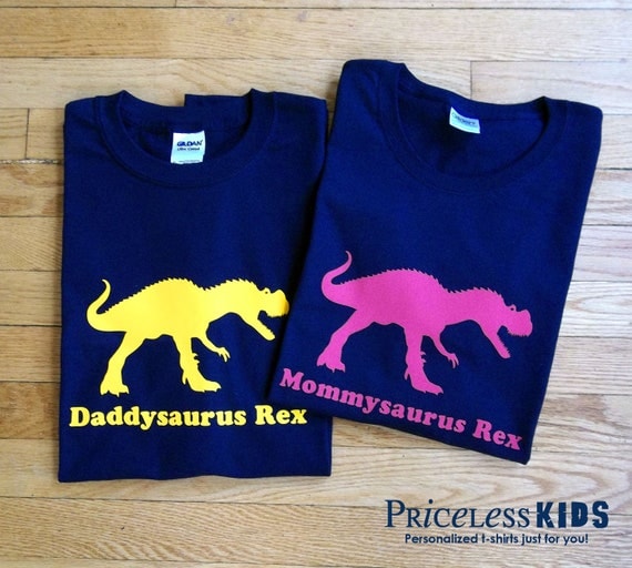 Daddy dinosaur and mommy dinosaur t shirt set personalized