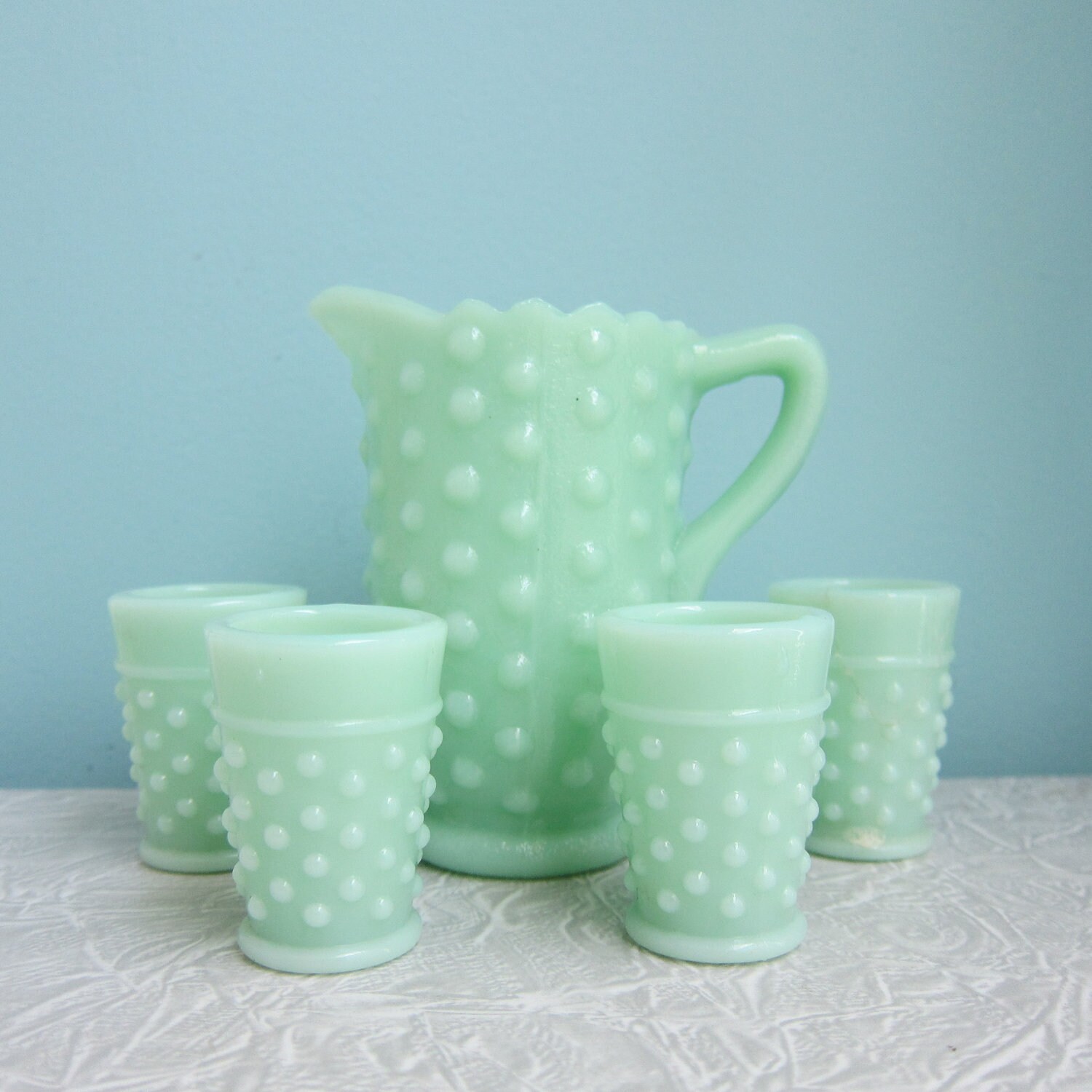 jadeite tumblers Miniature Hobnail Set Jadeite Tumbler by Pitcher &