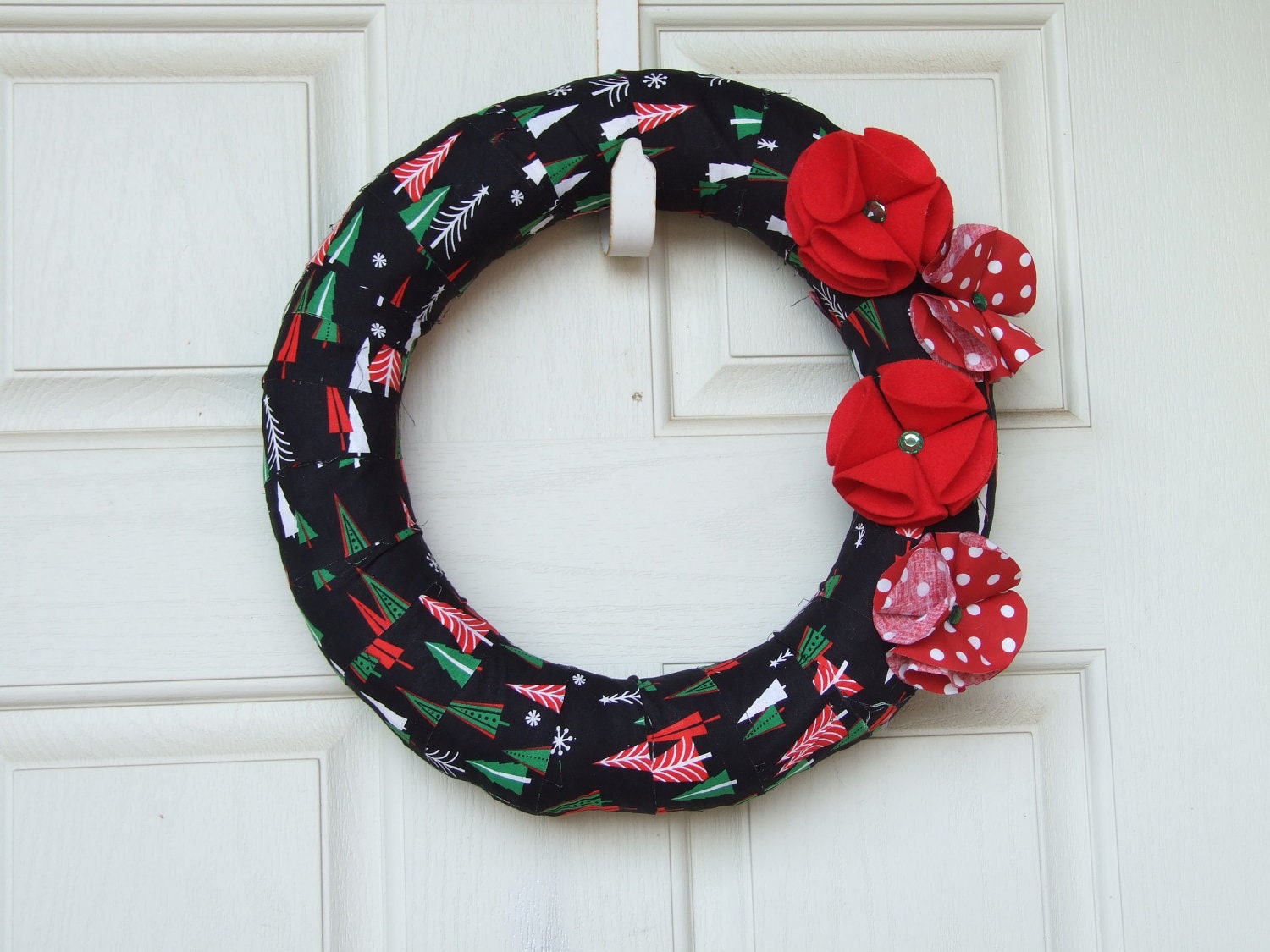 Fabric Christmas Wreath with Flowers - Christmas wreath housewares home decor wreath holiday decor holiday wreath