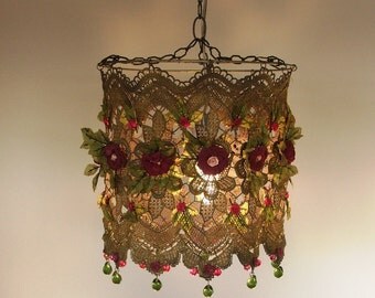 Anat Bon's Handmade Lamp - Stunning Rose Garden Fantasy Lamp Shades .