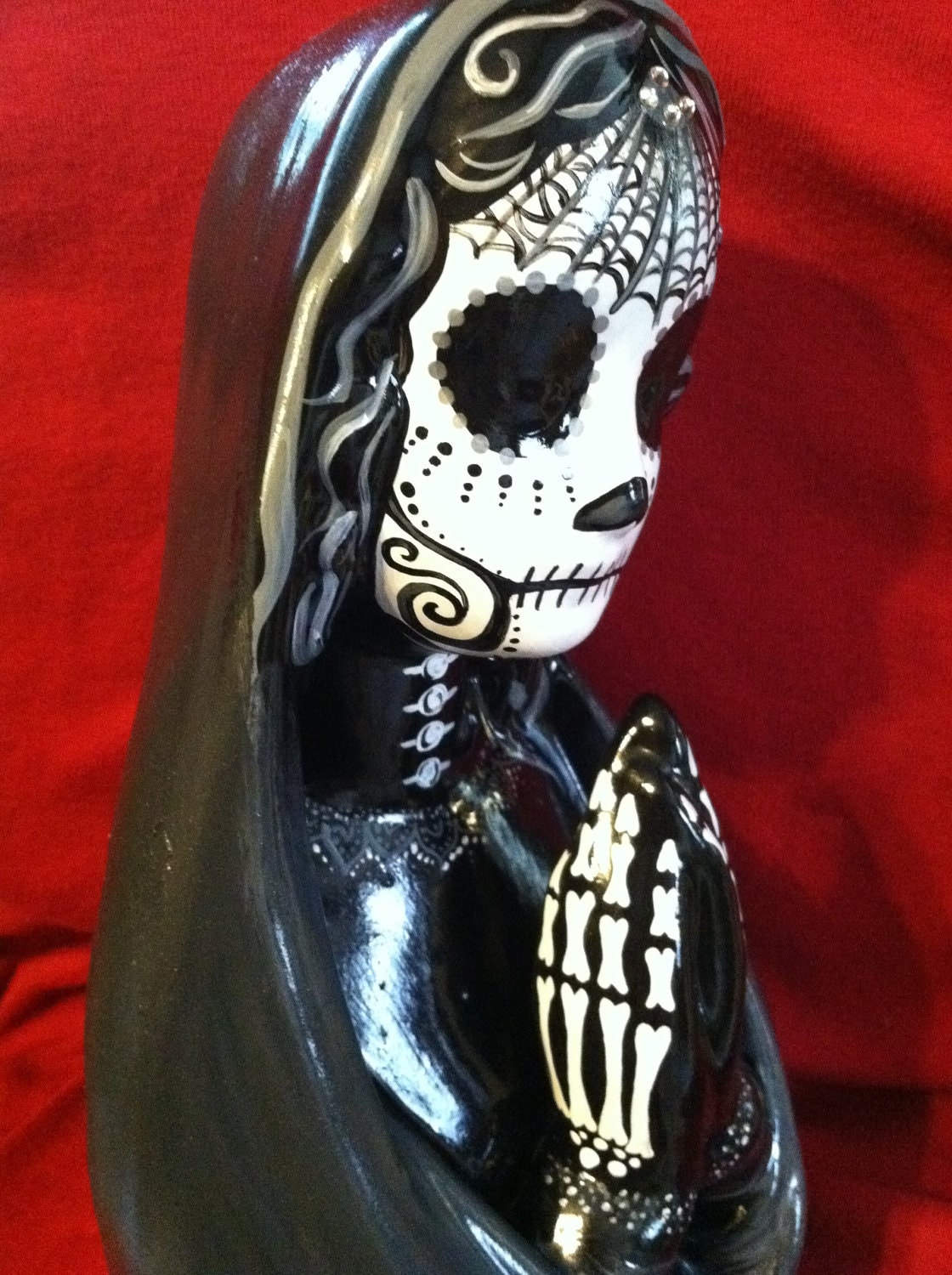 Day Of The Dead Virgin Mary with spider webs ceramic dia de