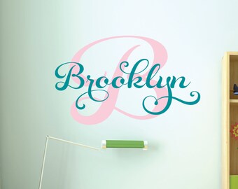 Monogram Decal - Name Wall Decal - Wall Decals Nursery - Personalized Girls Name Decal - Vinyl Wall Lettering