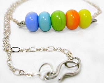 Tropical Neon Artisan Lampwork, Sterling Silver chain, yellow,orange,green,teal,blue