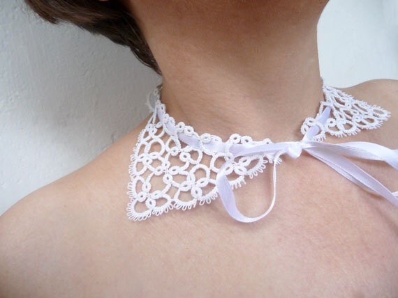 Lace collar necklace tatting Pussycat - handmade collar - wedding - tatting lace