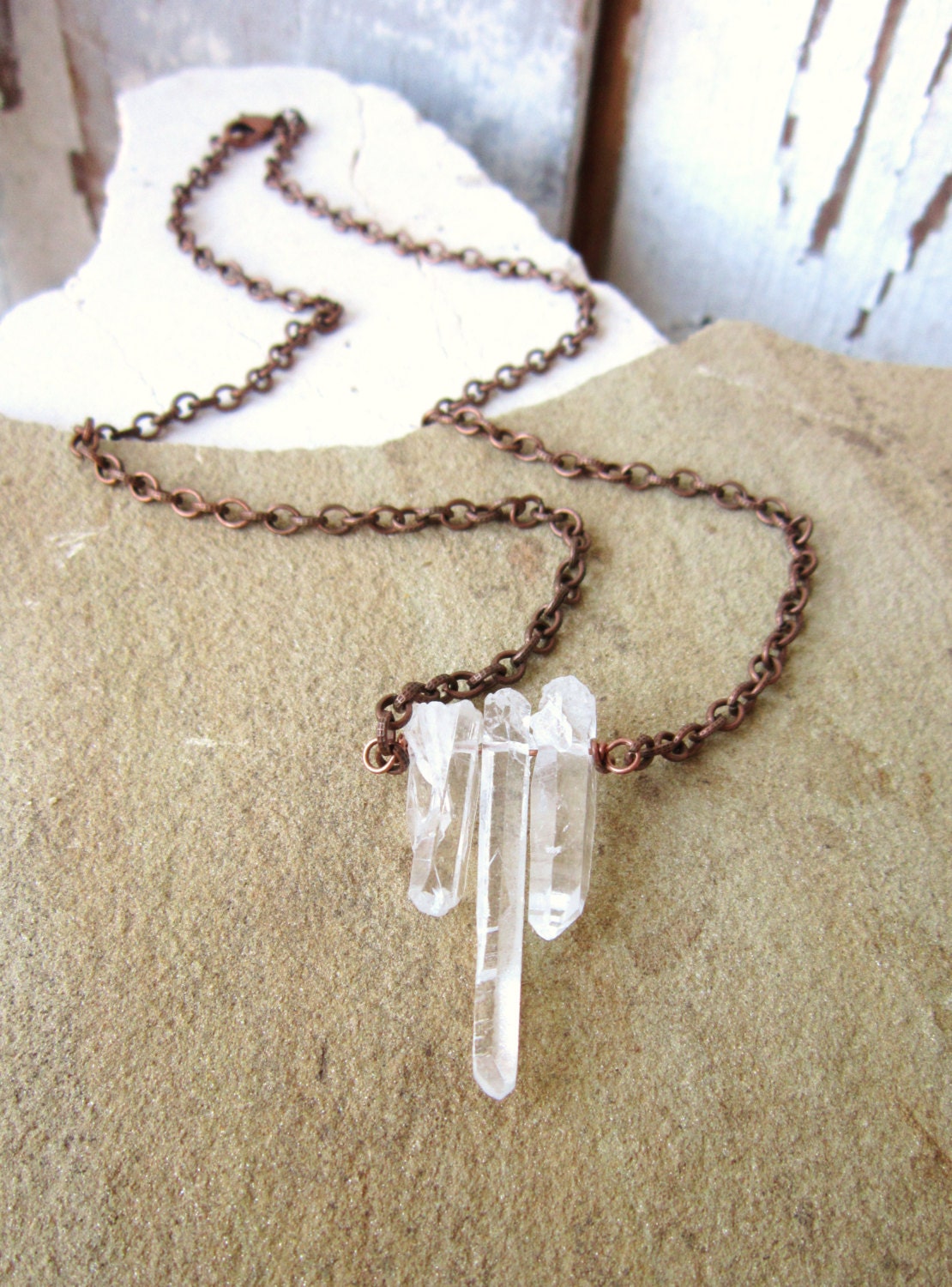 Clear Quartz Crystal Necklace. Rough Point Crystal Necklace.