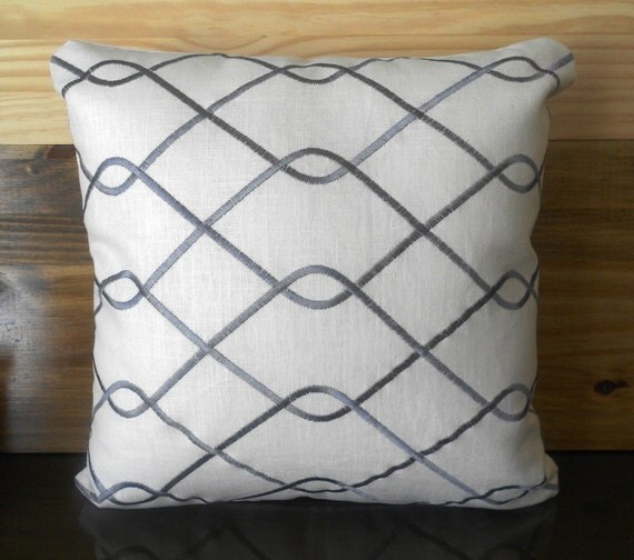 Items similar to Grey embroiderd lattice linen decorative pillow cover