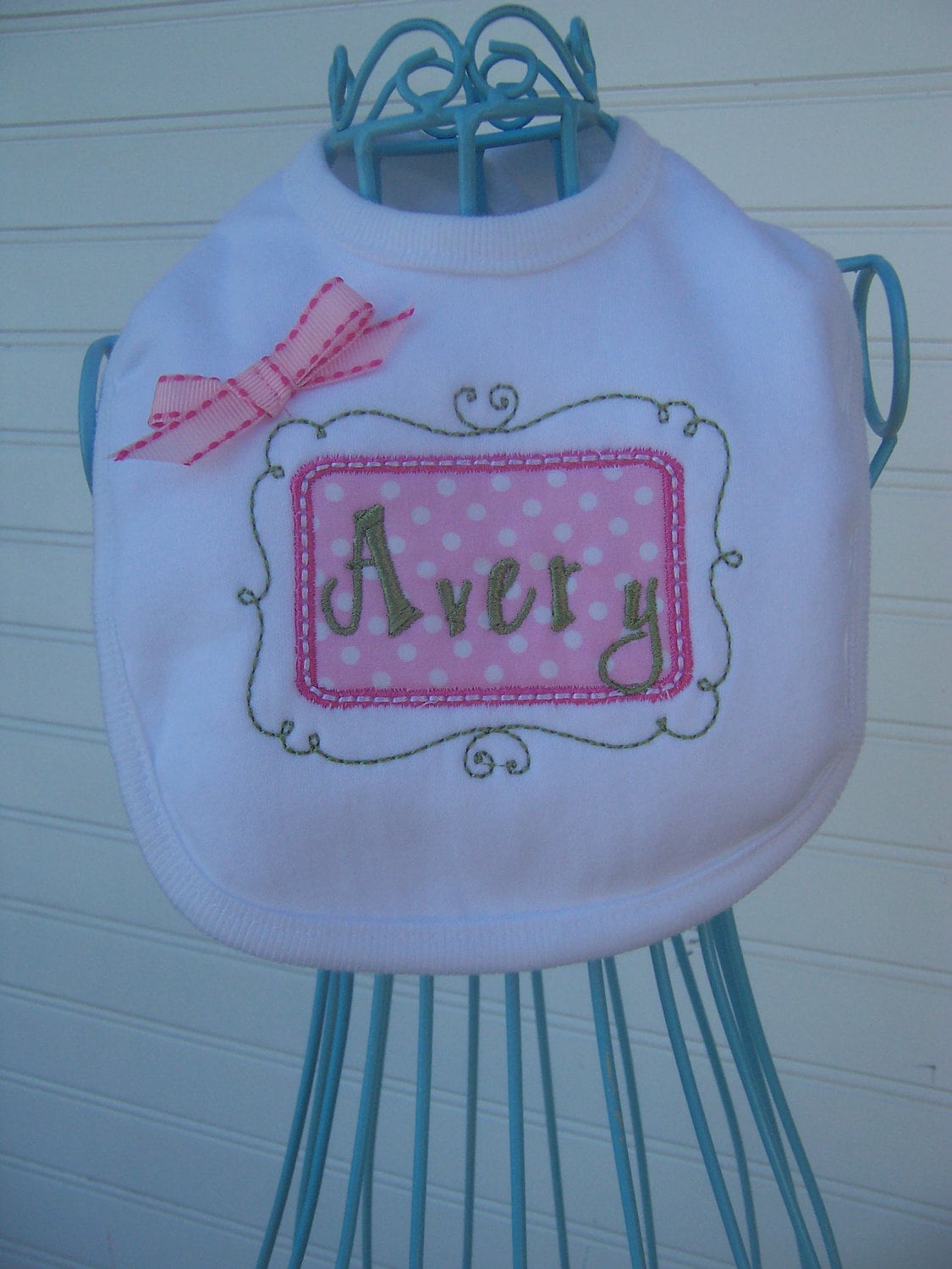 Personalized Baby Girl Bib monogrammed name by jennifernoeldesigns