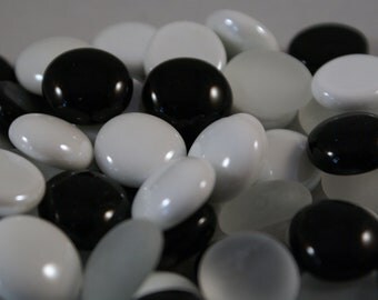 Black, White, White Frosted Gems, Nuggets, Flat Backed Mosaic Tiles/Glass/Cabochons 30 ct 3/4"