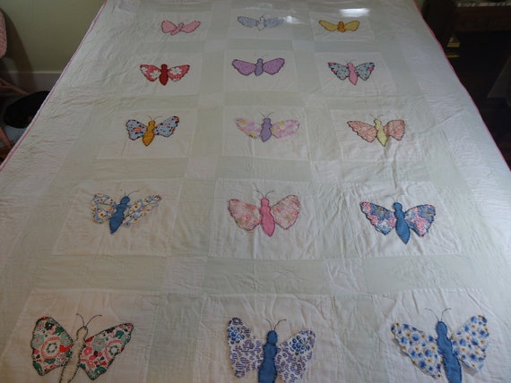 Items similar to Vintage applique butterfly quilt on Etsy