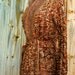Women's wrap sweater with belt, cable knit, speckled autumn colors, rust, beige, brown, size medium, 1960s