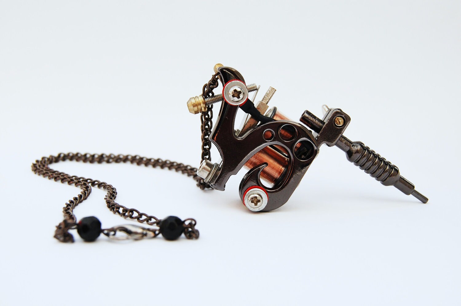Black Tattoo Machine Pendant Necklace Tribal Style with Nape