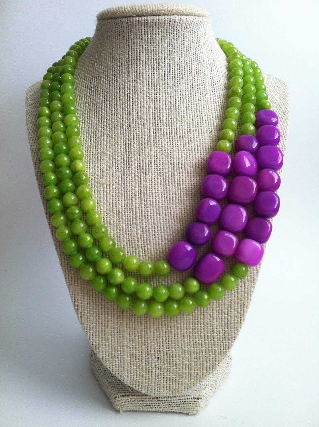Donatella Necklace Lime Green and Purple Color Blocked