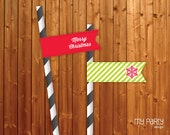 Green & Red Christmas Party - PRINTABLE Party flags, by MyPartyDesign - Instant Download Il_170x135
