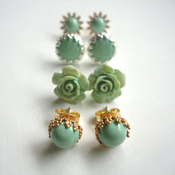Mint Green Stud Earrings Perfect Silver by ASimpleKindOfFancy