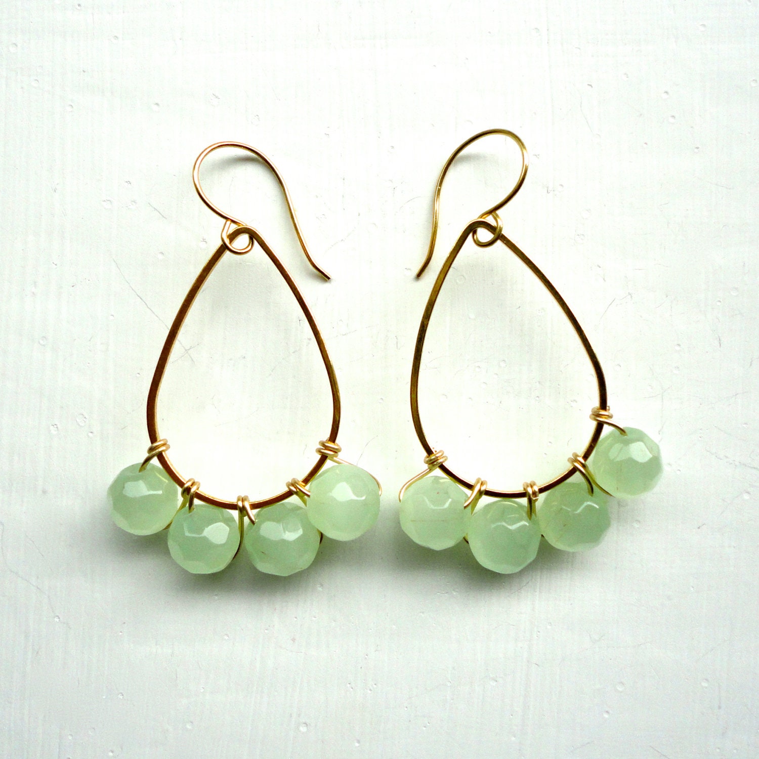 Mint Gold Teardrop Earrings Soft Pale Green by ASimpleKindOfFancy