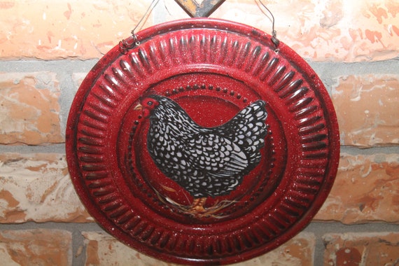 Chicken Decor..Upcycled Stove Vent Pipe Hole Cover..Americana