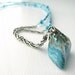 Blue Lace Agate Pendant on Long Silver & Beaded Chain
