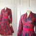 Vintage Dress 60s Rockabilly V Neck Dress Magenta Pink Teal Autumn Floral Modern size small to medium