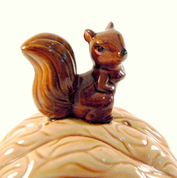 Happiest Squirrel Ever Vintage 1960s Walnut Candy Dish