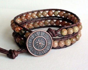 Autumn Jasper Double Wrap Leather Bracelet