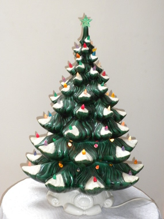 vintage ceramic Christmas tree with musical box 22 inches