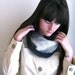 Smoky Knitted Cowl, Infinity Scarf. Lightweight Mohair Scarf, Black, White, Gray Fading Colors