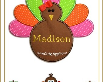 Turkey Girl w/free name No Sew Applique Patch