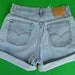 Vintage High Waisted Levis Long Faded Denim Shorts Shredded Women's Grunge - Retro Hip Blue Jeans Red Tab Plus Size 34 w