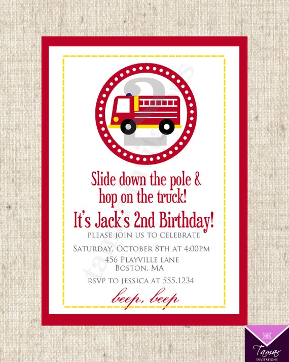 Printable Birthday Invitation Card Fire Truck Great for