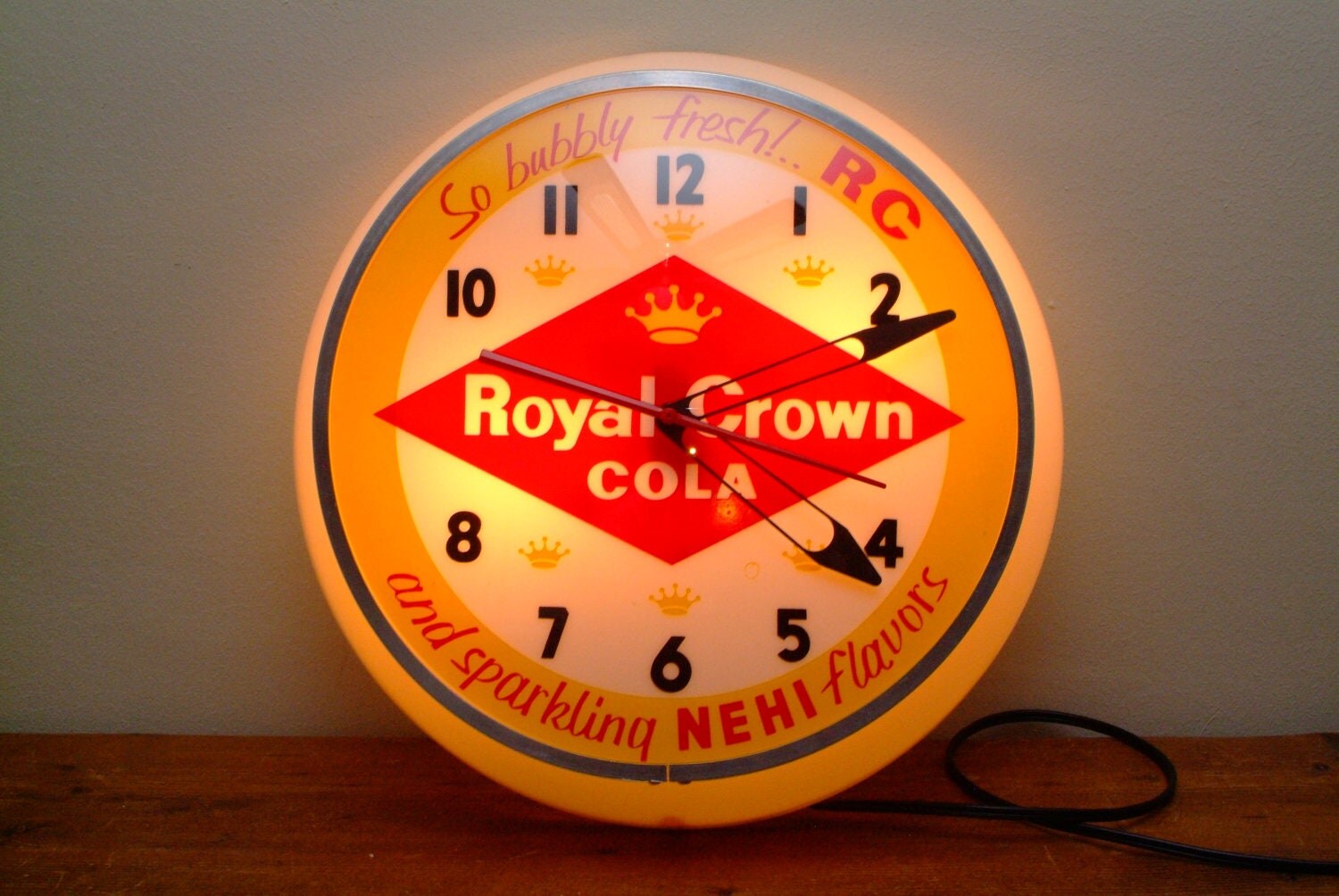 Vintage Royal Crown Cola Lighted Advertising Clock by Dualite