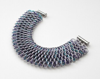 Chainmail Dragonscale bracelet, purple shades & turquoise