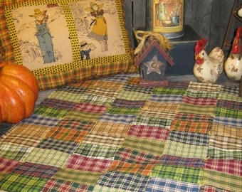 Primitive OOAK Quilt Pieced Artist Original Lg. Squared Rectangle Checkerboard HomeSpun Candle Mat " HomeSpun Prim " Country Folk Runner