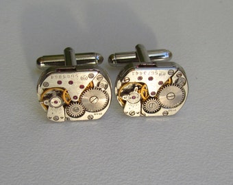 ... watch movements. Vintage upcycled mens Cuff Links, Gift under 25