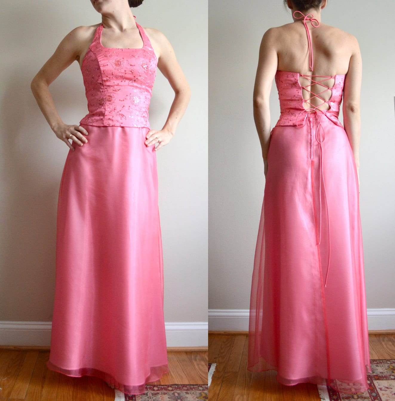 Pink corset prom dress. Two piece open back. by laMarmotaCafe