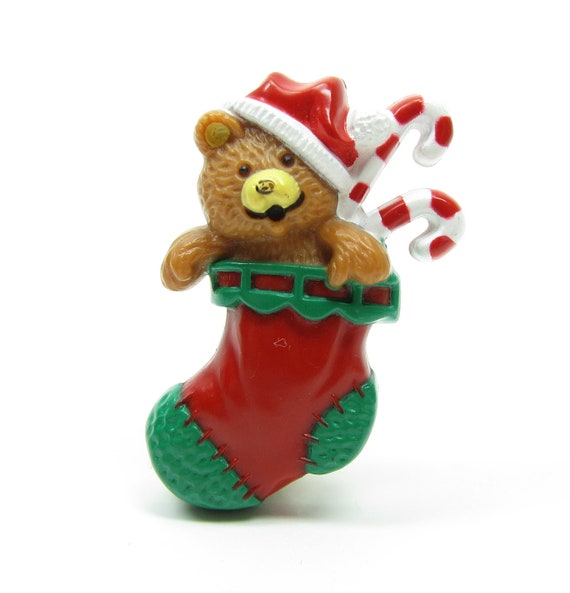 Teddy Bear Brooch 1985 Hallmark Lapel Pin Christmas Stocking with Bear ...