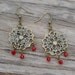 Red Chandelier Filigree Earrings - Ruby Red Crystal Dangling From Brass Filigree Dangle Earrings