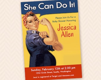 Rosie the Riveter Retro Baby Shower Invitation Design