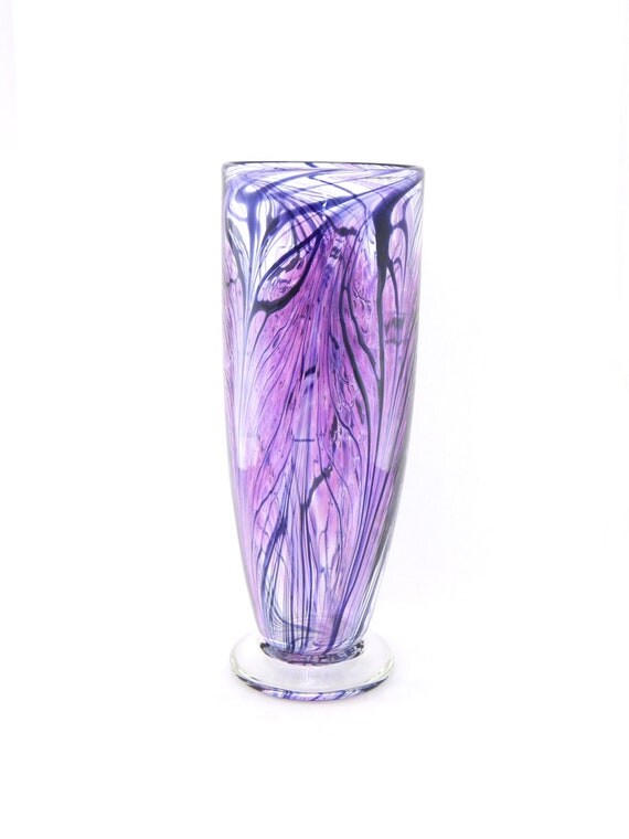 Hand Blown Art Glass Vase Amethyst Purple and Black