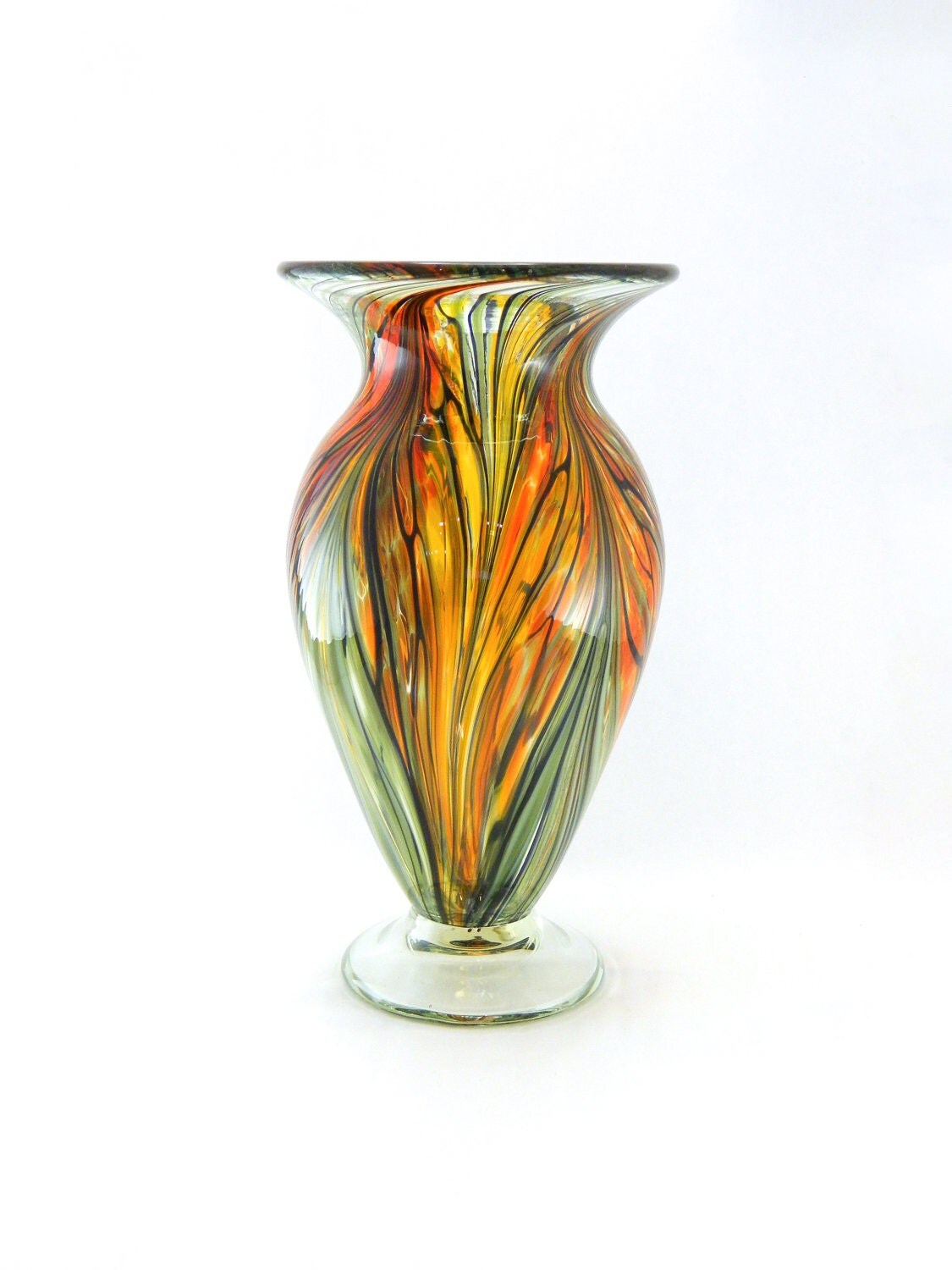 Hand Blown Art Glass Vase Orange Gold and Red Autumn