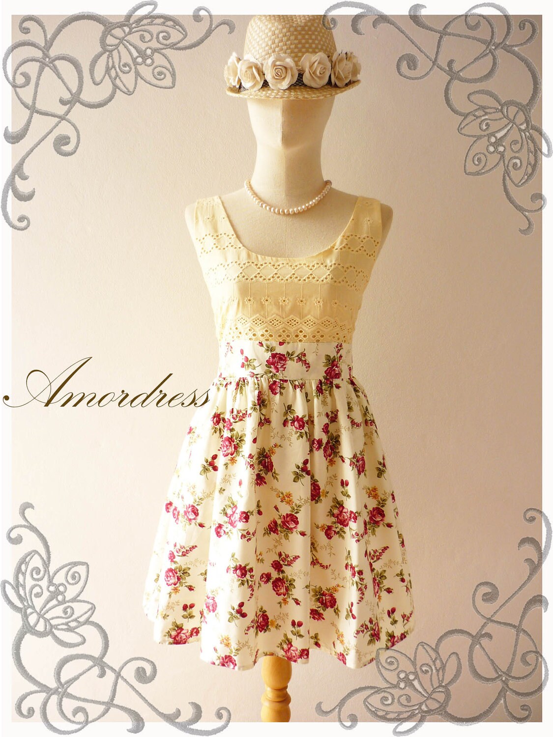 Floral Lace Dress Shabby Chic Vanilla Cream Lace and by Amordress